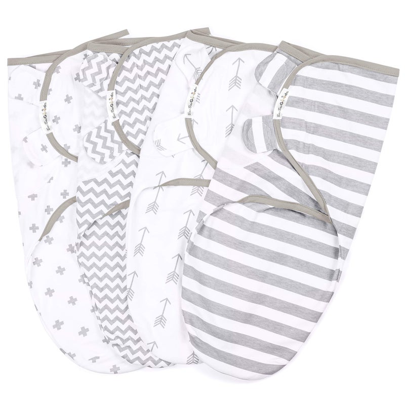 BaeBae Goods Swaddle Blanket, Adjustable Infant Baby Swaddling Wrap Set of 4, Baby Swaddling Wrap Blankets for Boys and Girls Made in Soft Cotton (Grey Arrows, 0-3 Months) - Image 1